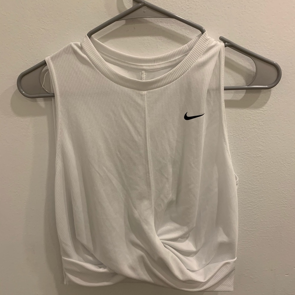 Nike White Sleeveless Athletic Tank with Black Swoosh